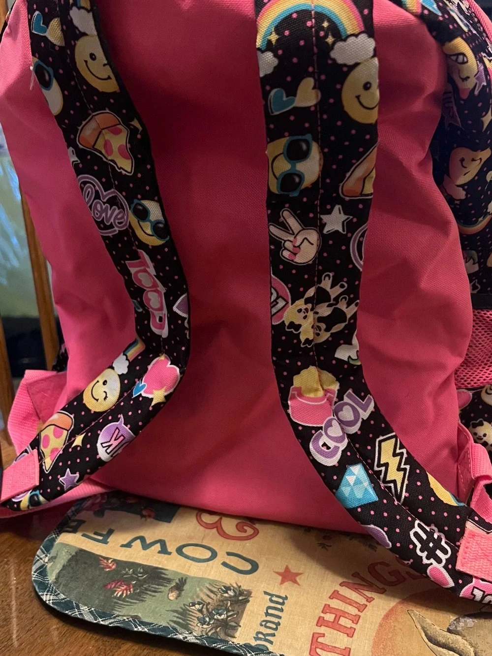 Justice Pink and Gold Emoji Print Kids Backpack
